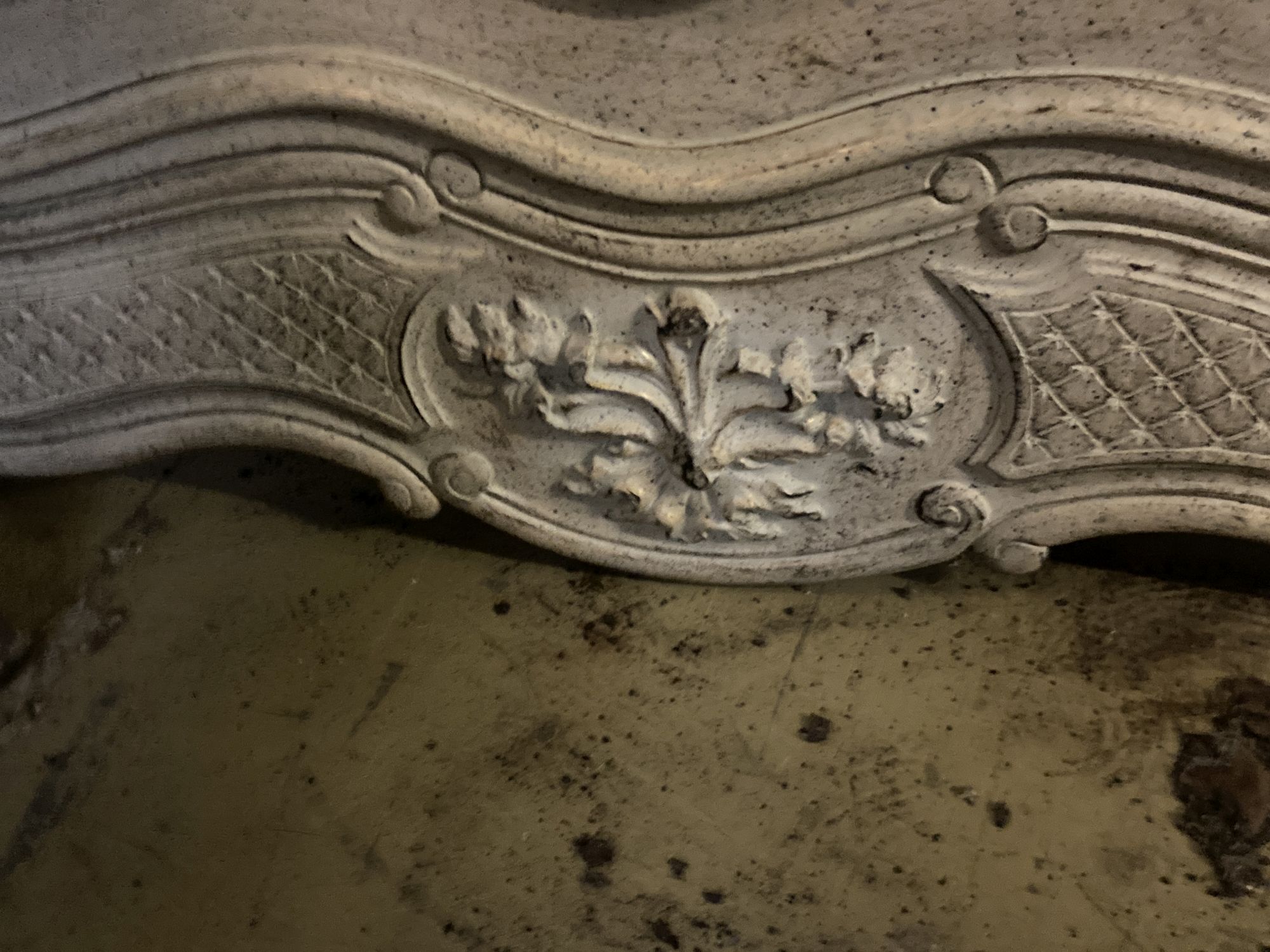 A composition rococo style overmantel mirror, width 100cm height 194cm